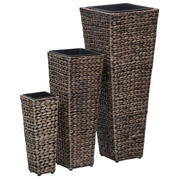 Floreiras elevadas jardim 3 pcs jacinto de água castanho-escuro