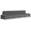 4 pcs conjunto lounge de jardim vime PE cinzento - Image 2