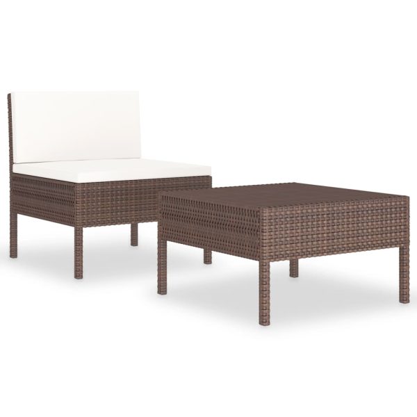 2 pcs conjunto lounge de jardim c/ almofadões vime PE castanho - Image 2