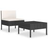 2 pcs conjunto lounge de jardim c/ almofadões vime PE preto - Image 2