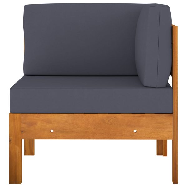 2 pcs conj. lounge de jardim c/ almofadões cinza-escuro acácia - Image 2