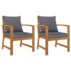 Cadeiras jardim 2 pcs c/ almofadões cinza-escuro acácia maciça