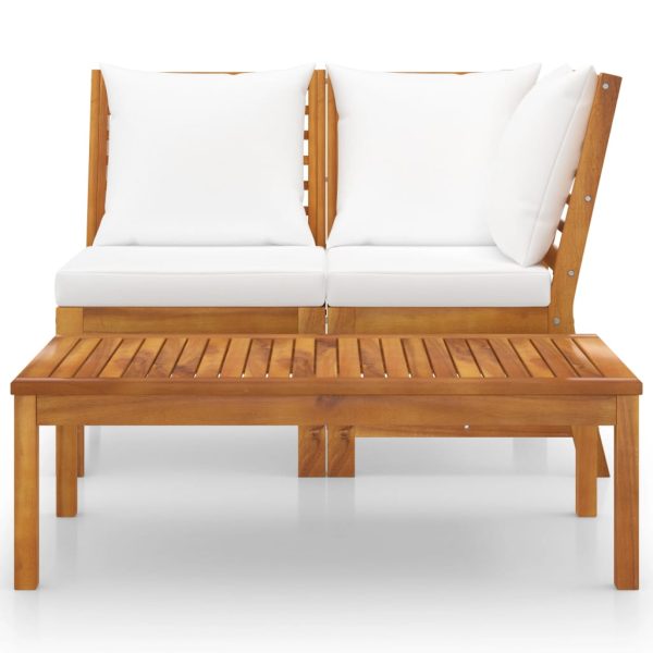3 pcs conjunto lounge jardim c/ almofadões cor creme acácia - Image 2