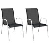 Cadeiras de jardim empilháveis 2 pcs aço e textilene preto