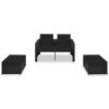 3 pcs conjunto lounge para jardim c/ almofadões vime PE preto - Image 2