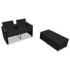 3 pcs conjunto lounge para jardim c/ almofadões vime PE preto - Image 3