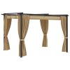 Gazebo com cortinas 3x3 m aço cinzento-acastanhado