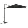 Guarda-sol cantilever c/ poste e luzes LED 300 cm preto