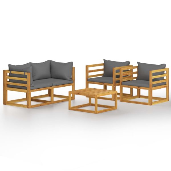 5 pcs conjunto lounge de jardim c/ almofadões acácia maciça - Image 2