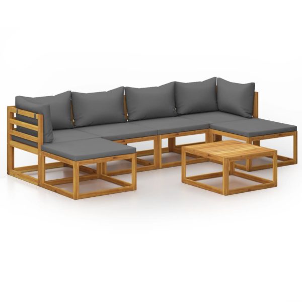 7 pcs conjunto lounge de jardim com almofadões acácia maciça - Image 2