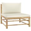 3 pcs conj. lounge p/ jardim em bambu c/ almofadões branco nata - Image 2