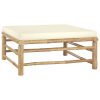 3 pcs conj. lounge p/ jardim em bambu c/ almofadões branco nata - Image 3