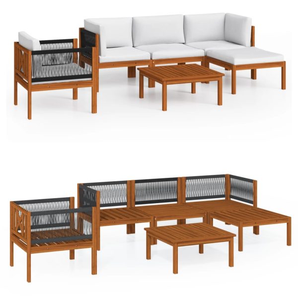 6 pcs conjunto lounge jardim c/ almofadões acácia maciça creme - Image 2