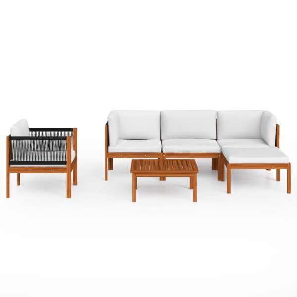 6 pcs conjunto lounge jardim c/ almofadões acácia maciça creme - Image 3