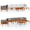 7 pcs conjunto lounge jardim c/ almofadões acácia maciça creme - Image 2