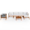 7 pcs conjunto lounge jardim c/ almofadões acácia maciça creme - Image 3
