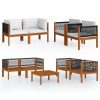 5 pcs conjunto lounge jardim c/ almofadões acácia maciça creme - Image 2