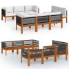 9 pcs conjunto lounge jardim c/ almofadões acácia maciça creme - Image 2