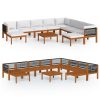 11 pcs conjunto lounge jardim c/ almofadões acácia maciça creme - Image 2