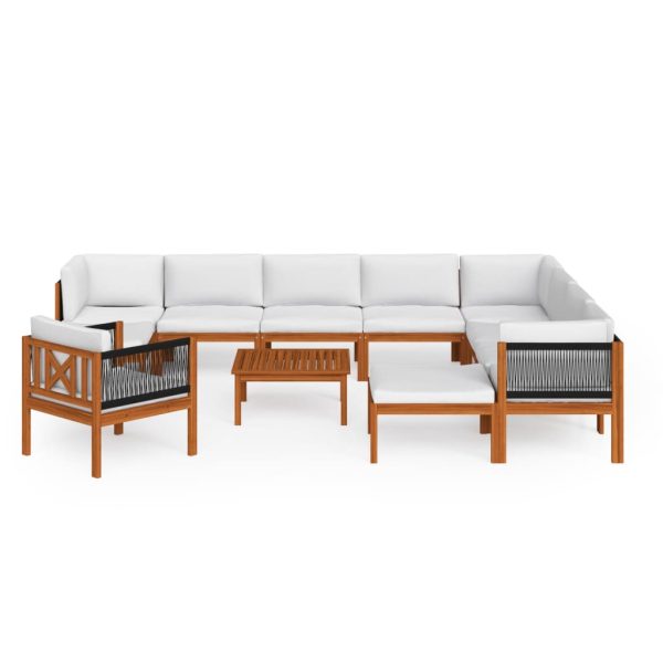 12 pcs conjunto lounge jardim c/ almofadões acácia maciça creme - Image 3