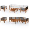 7 pcs conjunto lounge jardim c/ almofadões acácia maciça creme - Image 2