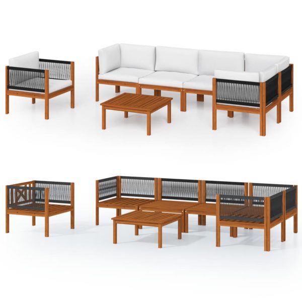 7 pcs conjunto lounge jardim c/ almofadões acácia maciça creme - Image 2