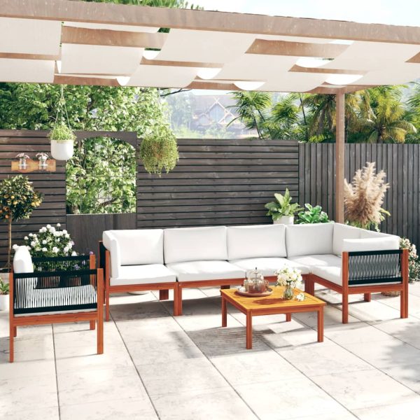 7 pcs conjunto lounge jardim c/ almofadões acácia maciça creme