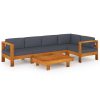 6 pcs conj. lounge de jardim c/ almofadões cinza-escuro acácia - Image 2