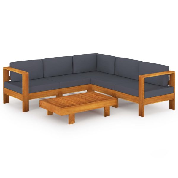 6 pcs conj. lounge de jardim c/ almofadões cinza-escuro acácia - Image 2