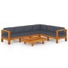 7 pcs conj. lounge de jardim c/ almofadões cinza-escuro acácia - Image 2