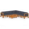 8 pcs conj. lounge de jardim c/ almofadões cinza-escuro acácia - Image 2