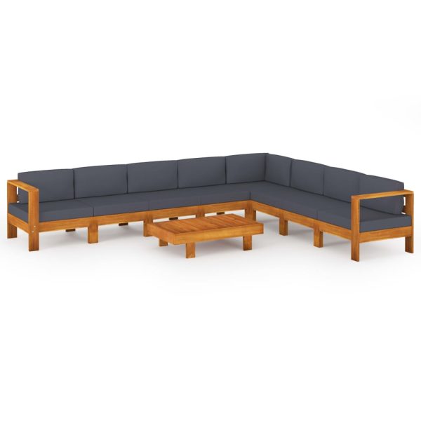 9 pcs conj. lounge de jardim c/ almofadões cinza-escuro acácia - Image 2