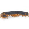 10 pcs conj. lounge de jardim c/ almofadões cinza-escuro acácia - Image 2