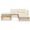 6 pcs conj. lounge p/ jardim em bambu c/ almofadões branco nata - Image 2