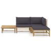 4 pcs conj. lounge jardim em bambu c/ almofadões cinza-escuro - Image 2