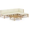 5 pcs conj. lounge p/ jardim em bambu c/ almofadões branco nata