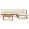5 pcs conj. lounge p/ jardim em bambu c/ almofadões branco nata - Image 2
