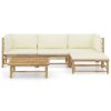 5 pcs conj. lounge p/ jardim em bambu c/ almofadões branco nata - Image 2