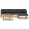 5 pcs conj. lounge jardim em bambu c/ almofadões cinza-escuro - Image 2