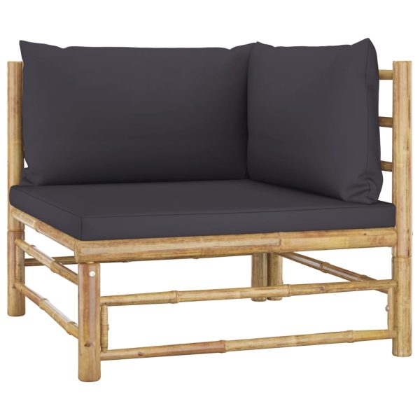6 pcs conj. lounge jardim em bambu c/ almofadões cinza-escuro - Image 3