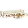 6 pcs conj. lounge p/ jardim em bambu c/ almofadões branco nata - Image 2