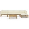 6 pcs conj. lounge p/ jardim em bambu c/ almofadões branco nata - Image 3