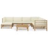 8 pcs conj. lounge p/ jardim em bambu c/ almofadões branco nata - Image 2