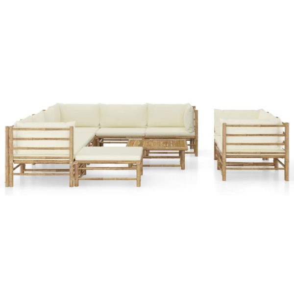 10 pcs conj. lounge jardim em bambu c/ almofadões branco nata - Image 2
