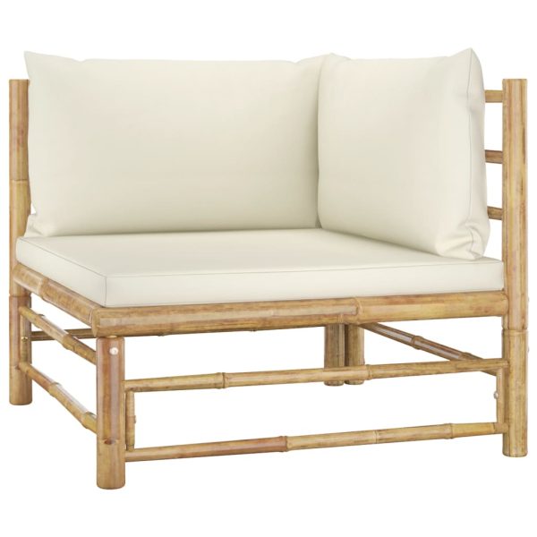 10 pcs conj. lounge jardim em bambu c/ almofadões branco nata - Image 3