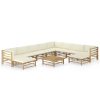 11 pcs conj. lounge jardim em bambu c/ almofadões branco nata