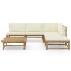6 pcs conj. lounge p/ jardim em bambu c/ almofadões branco nata - Image 2