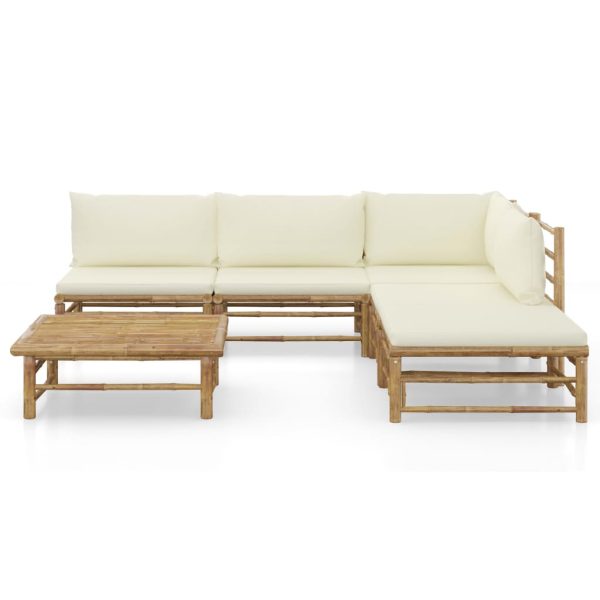 6 pcs conj. lounge p/ jardim em bambu c/ almofadões branco nata - Image 2