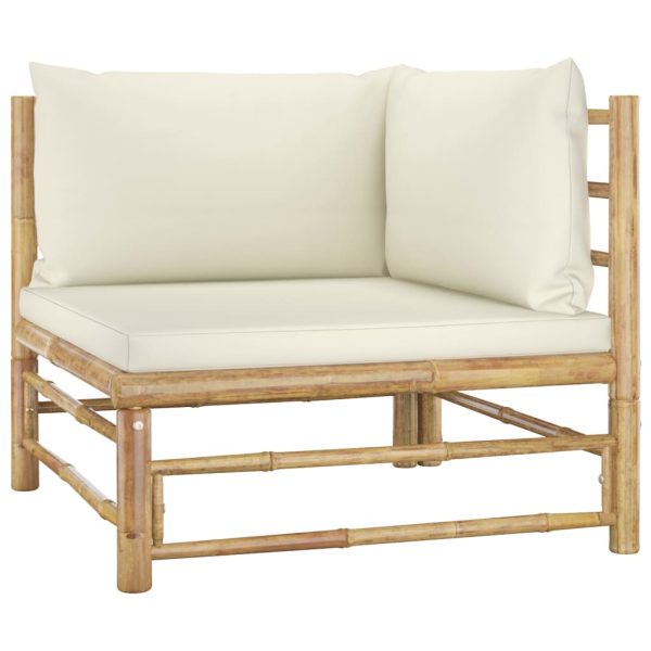6 pcs conj. lounge p/ jardim em bambu c/ almofadões branco nata - Image 3