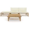 4 pcs conj. lounge p/ jardim em bambu c/ almofadões branco nata - Image 2